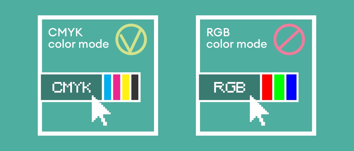 CMYK используется для печати, RGB — для экранов. Неправильный режим может привести к искажению цвета при печати.